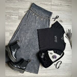 Vintage Wet Seal Y2K Mineral Wash Gray Charcoal Maxi Skirt Sz S Fold Over Waist